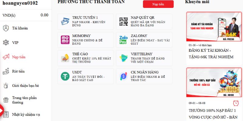 Nạp tiền tài khoản an toàn